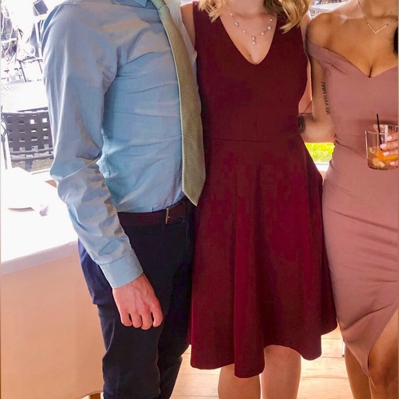 Lulus Maroon Skater Dress - Picture 1 of 6